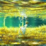  bad_id bad_pixiv_id barefoot brown_hair dress floating_hair kazami_(kuroro) original profile reflection ripples scarf scenery short_hair sleeveless sleeveless_dress solo sunlight underwater white_dress 