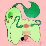  &lt;3 &lt;3_eyes anus balls butt chikorita feral hi_res looking_at_viewer looking_back male nintendo ota_(artist) penis pok&eacute;mon pok&eacute;mon_(species) rear_view solo spread_butt spreading tongue tongue_out video_games 