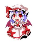  :d ascot bat_wings blush bow chibi commentary_request dress fang frills full_body hat hat_ribbon kan_lee lavender_hair looking_at_viewer mob_cap open_mouth pink_dress puffy_short_sleeves puffy_sleeves red_bow red_eyes red_ribbon remilia_scarlet ribbon short_hair short_sleeves skirt skirt_set smile solo touhou wings 