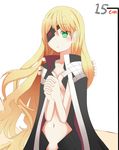  :&lt; absurdres blonde_hair blush breasts cape cleavage eyepatch green_eyes hands_clasped highres long_hair medium_breasts navel othinus own_hands_together pointy_ears solo to_aru_majutsu_no_index to_aru_majutsu_no_index:_new_testament tsuki_no_kuma 