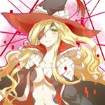  blonde_hair cape collarbone eyepatch green_eyes hat jewelry long_hair looking_to_the_side navel necklace nibu_(raefire12) othinus solo to_aru_majutsu_no_index to_aru_majutsu_no_index:_new_testament wavy_hair witch_hat 