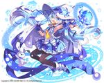  armpits beamed_eighth_notes bf._(sogogiching) blue_eyes blue_hair bunny cape eighth_note hat hatsune_miku long_hair looking_at_viewer magic_circle musical_note open_mouth outstretched_arm pantyhose quarter_note skirt snowflakes suki!_yuki!_maji_magic_(vocaloid) twintails very_long_hair vocaloid wand white_background witch_hat yuki_miku yukine_(vocaloid) 