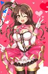  bad_id bad_pixiv_id breasts brown_eyes brown_hair cleavage double_v echizen_(hvcv) elbow_gloves gloves idolmaster idolmaster_cinderella_girls idolmaster_cinderella_girls_starlight_stage large_breasts long_hair one_eye_closed one_side_up shimamura_uzuki solo stage_of_magic thighhighs v 