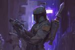  antennae armor boba_fett building cable energy_gun gun helmet hose jetpack looking_at_viewer mandalorian missile multiple_boys night pointing rain realistic science_fiction snatti star_wars stormtrooper tube weapon 