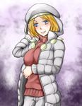  bad_id bad_pixiv_id blonde_hair blue_eyes blush character_request hand_in_hair jacket pants shin_(highest1192) short_hair smile solo sweater teeth to_aru_majutsu_no_index 