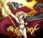  arm_up armpits blonde_hair breasts cape cleavage eyepatch green_eyes groin hat large_breasts long_hair navel othinus polearm shin_(highest1192) smirk solo to_aru_majutsu_no_index to_aru_majutsu_no_index:_new_testament weapon witch_hat 