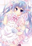  :q blue_hair cursive long_hair maid maid_headdress moe2016 momoirone name_tag original purple_eyes solo tongue tongue_out twintails wrist_cuffs 