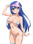  alpaca_hair_ornament bandou_marimo bikini blue_bikini blue_eyes blue_hair blush breasts chikuishi large_breasts long_hair looking_at_viewer micro_bikini object_on_head panties panties_on_head pink_panties side-tie_bikini simple_background solo swimsuit teekyuu underwear white_background 