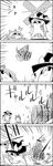  bow bucket cirno comic commentary dropping greyscale hair_between_eyes hair_bow hair_ornament hat hat_bow highres ice ice_wings in_bucket in_container kirisame_marisa kisume monochrome pose rolling_eyes running shaded_face smile surprised tani_takeshi touhou translated twintails wings witch_hat wooden_bucket yukkuri_shiteitte_ne 
