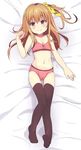  asahina_momoko bow bow_bra bra brown_hair dakimakura full_body girlfriend_(kari) hayyan highres long_hair looking_at_viewer panties pink_bra pink_panties polka_dot polka_dot_bra polka_dot_panties red_eyes side_ponytail solo strap_slip thighhighs training_bra underwear underwear_only 