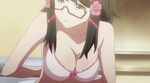  1girl animated animated_gif bouncing_breasts breasts cleavage large_breasts lingerie luck_&amp;_logic underwear undressing yurine_tamaki 