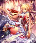  armor bad_id bad_pixiv_id blonde_hair crown cygames detached_sleeves dress fantasy long_hair original pointy_ears shadowverse solo sword tachikawa_mushimaro weapon 