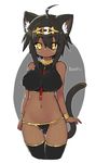  ahoge animal_ear_fluff animal_ears bare_shoulders bastet_(p&amp;d) black_hair black_legwear blush bracelet cat_ears cat_tail character_name dark_skin egyptian jewelry long_hair looking_at_viewer mofuaki navel puzzle_&amp;_dragons sleeveless solo tail thighhighs yellow_eyes 