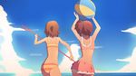  animated animated_gif artist_name ass ball bandeau bare_arms bare_back bare_shoulders beachball bikini bikini_skirt blue_sky brown_hair cloud dancing day from_behind hirasawa_yui holding holding_ball k-on! multiple_girls ocean outdoors pink_bikini pink_skirt polearm red_hair reflection short_hair side_ponytail skirt sky striped striped_bikini sunlight swimsuit tainaka_ritsu tom_skender trident water watermark weapon web_address 