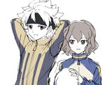  arms_up bad_id bad_pixiv_id ball brown_hair gassan_kunimitsu gassan_kunimitsu_track_suit headband ibuki_munemasa inazuma_eleven_(series) inazuma_eleven_go jacket male_focus multiple_boys raimon raimon_track_suit sketch soccer_ball t_(toddy_t) track_jacket white_background white_hair 