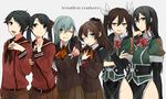  :d ;) ;o alternate_height aqua_hair ascot belt black_eyes black_gloves black_hair blue_eyes bow bowtie breasts brown_eyes brown_hair brown_skirt buttons chikuma_(kantai_collection) elbow_gloves fangs gloves green_eyes hair_between_eyes hair_ornament hair_ribbon hairclip half-closed_eyes hand_on_hip hand_on_own_chest headgear height_difference hita_(hitapita) jacket kantai_collection kumano_(kantai_collection) large_breasts long_hair long_sleeves looking_at_viewer mikuma_(kantai_collection) mogami_(kantai_collection) multiple_girls no_panties one_eye_closed open_mouth pelvic_curtain pleated_skirt pointing_finger ponytail puffy_short_sleeves puffy_sleeves remodel_(kantai_collection) ribbon school_uniform serafuku short_hair short_sleeves shorts shoulder_pads side_slit single_elbow_glove single_glove skirt smile suzuya_(kantai_collection) tone_(kantai_collection) twintails uniform 