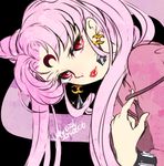  bishoujo_senshi_sailor_moon black_background black_lady chibi_usa close-up crescent crystal_earrings dated earrings facial_mark forehead_mark hair_bun jewelry lipstick long_hair looking_at_viewer makeup older pink_hair red_eyes red_lipstick signature solo twintails yukinami_(paru26i) 