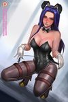  animal_ears badcompzero bare_shoulders blush breasts bunny_ears bunny_girl bunnysuit caitlyn_(league_of_legends) cleavage covered_navel gloves high_heels large_breasts league_of_legends long_hair pantyhose purple_hair signature skin_tight solo white_gloves 