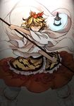  animal_print bishamonten's_pagoda bishamonten's_spear blonde_hair hair_ornament long_sleeves looking_at_viewer multicolored_hair shawl shirt sindre skirt solo streaked_hair tiger_print toramaru_shou touhou wide_sleeves yellow_eyes 