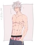  abs brown_eyes fire_emblem fire_emblem_if haebara_zanka hair_over_one_eye male_focus shinonome_(fire_emblem_if) shirtless solo underwear undressing white_background white_hair 