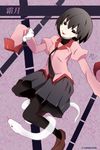  black_eyes black_hair black_legwear empty_eyes fooring highres monogatari_(series) oshino_ougi owarimonogatari pantyhose school_uniform short_hair sleeves_past_wrists snake solo tongue tongue_out 