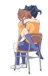  bad_id bad_pixiv_id blue_hair blue_legwear brown_hair chair inazuma_eleven_(series) inazuma_eleven_go male_focus matsukaze_tenma multiple_boys no_shoes raimon raimon_soccer_uniform simple_background sitting sitting_on_person soccer_uniform socks sportswear t_(toddy_t) tsurugi_kyousuke white_background 