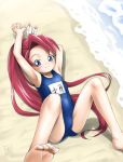  1girl beach blue_eyes child kozeri_ai live_on_cardliver_kakeru mashikodori_(mashidori) ponytail red_hair swimsuit 