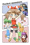  black_hair blue_eyes brown_hair chibi dark_skin green_hair grey_eyes haruka_(pokemon) haruka_(pokemon)_(remake) izumi_(pokemon) izumi_(pokemon)_(remake) kagari_(pokemon) kagari_(pokemon)_(remake) mitsuru_(pokemon) mudkip multicolored_hair pokeball pokemon pokemon_oras purple_eyes purple_hair torchic treecko 