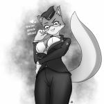  anthro breasts canid canine clothing digital_media_(artwork) female fox fur low-angle_view lt._fox_vixen mammal rockarboom simple_background smile squirrel_and_hedgehog uniform 