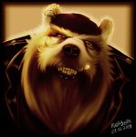  2019 anthro beard black_nose cute_fangs digital_media_(artwork) facial_hair fur high-bear male mammal old photorealism polar_bear simple_background smile smoking solo teeth ursid ursine white_fur 