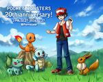  1boy anniversary artist_request bulbasaur charmander eevee hat poke_ball pokemon pokemon_(game) red_(pokemon)_(classic) ruuya_(inu-mode) squirtle 