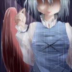  1girl blue_hair breasts hiro_(pqtks113) rain tatara_kogasa tongue tongue_out touhou 