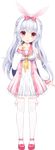  :o absurdres animal_ears bangs bow bunny_ears detached_sleeves dress full_body hair_bow heart heart-shaped_pupils highres long_hair long_sleeves looking_at_viewer mimikkoui momona_(mvv) mvv official_art pink_eyes pink_footwear pom_pom_(clothes) red_eyes sailor_collar shoes silver_hair sleeves_past_wrists solo standing symbol-shaped_pupils thighhighs transparent_background white_legwear zettai_ryouiki 