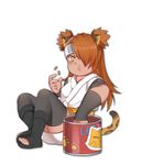  :t akimichi_chouchou animal_ears animal_print black_footwear black_legwear blush boruto:_naruto_the_movie brown_hair cat_ears cat_food cat_print cat_tail dark_skin detached_sleeves eating fish fishnets food full_body greetload hair_ornament hair_over_one_eye heart japanese_clothes jewelry kemonomimi_mode kimono long_hair looking_at_viewer naruto naruto_(series) obi open_toe_shoes sash shoes simple_background sitting solo tail thighhighs two_side_up yellow_eyes 
