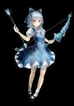  absurdres arrow black_background blue_hair bow bow_(weapon) cirno feet_together fu_shao_renno_si highres ice ice_bow mary_janes puffy_short_sleeves puffy_sleeves red_ribbon ribbon shoes short_hair short_sleeves solo touhou weapon 