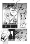  2girls aozora_market blush character_doll crescent empty_eyes expressionless greyscale hata_no_kokoro head_tilt highres kirisame_marisa looking_at_viewer mask mask_on_head monochrome multiple_girls non-web_source speech_bubble spoken_exclamation_mark symbol-shaped_pupils talking touhou translation_request upper_body 