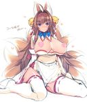  animal_ears breasts brown_hair cleavage fox_ears fox_tail gigantic_breasts heart heart_pasties highres long_hair looking_at_viewer mel/a original panties pasties purple_hair sitting solo striped striped_panties tail thighhighs underwear very_long_hair wariza white_legwear 