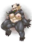  artist_request breasts female full_body furry gradient gradient_background nipples open_mouth pangoro pokemon solo stick tongue 