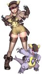  boots brown_gloves brown_hair capelet fang full_body gen_1_pokemon gloves hat horned_headwear kangaskhan katagiri_hachigou looking_at_viewer mega_kangaskhan mega_pokemon open_mouth personification pokemon pokemon_(creature) red_eyes short_hair simple_background standing teeth thighhighs white_background 