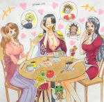  4boys 4girl baby_5 boa_hancock breasts charlotte_pudding cleavage leo_(one_piece) long_hair mansherry_(one_piece) monkey_d_luffy multiple_boys multiple_girls one_piece sai_(one_piece) sanji smile 