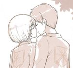  2boys armin_arlert blonde_hair child eren_yeager eyes_closed kiss male_focus monochrome moxue_qianxi multiple_boys shingeki_no_kyojin short_hair simple_background yaoi 