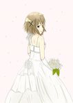  1girl brown_hair female flower hidamari_sketch simple_background solo wedding_dress yuno 