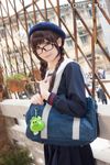  androgynous angry_birds asian bag beret braid brown_hair character_request cosplay crome_moe_(cosplayer) crossdressing glasses green_eyes hat photo pig school_uniform source_request trap twin_braids 