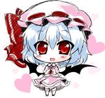  bat_wings blue_hair blush bow brooch chibi commentary fang fingers_together frills hat hat_bow heart jewelry mob_cap noai_nioshi open_mouth petticoat red_eyes remilia_scarlet shoes short_hair short_sleeves sketch skirt skirt_set socks solo touhou wings 
