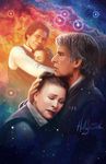  1girl bad_end carrie_fisher couple dual_persona epic good_end grey_hair han_solo hetero highres hug husband_and_wife jacket laura_hollingsworth old princess_leia_organa_solo realistic sad science_fiction signature space spoilers star_(sky) star_wars star_wars:_the_force_awakens vest younger 