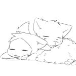  ambiguous_gender anthro black_and_white canine changed_(video_game) chano cub digital_media_(artwork) duo food fruit fur lin_(changed) line_art lying mammal monochrome puro_(changed) saliva sleeping tangerine_(fruit) white_tail wolf young 