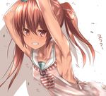  armpits arms_up breasts brown_eyes brown_hair dress hat kantai_collection libeccio_(kantai_collection) long_hair sailor_dress sideboob small_breasts solo tai_(nazutai) tears twintails wet wet_clothes 