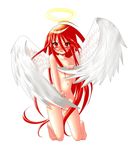  1girl angel_wings blush halo long_hair red_eyes red_hair shakugan_no_shana shana solo wings 