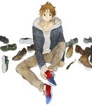  brown_eyes brown_hair jacket male_focus momose_(oqo) ooji_mochizou shoes sneakers solo tamako_market 