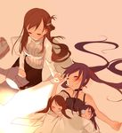  brown_hair child choker closed_eyes couple ebisuzawa_kurumi family folded_hair gakkou_gurashi! hair_ornament hairclip harino_(harinosakippo) highres holding_hands if_they_mated ips_cells long_hair lying mole mole_under_mouth mother_and_daughter multiple_girls purple_hair sleeping turtleneck twintails wakasa_yuuri yuri 